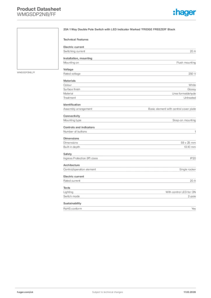 Image Hager Product data sheet WMGSDP2NB/FF  | Hager