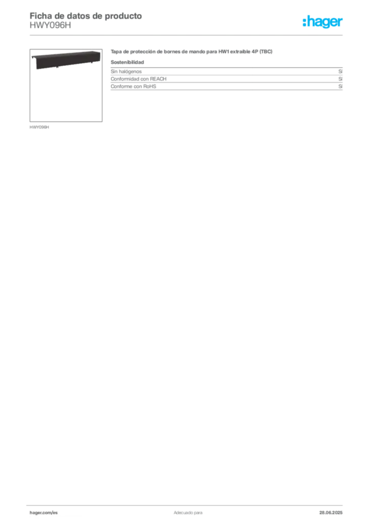 Imagen Hager Ficha de datos de producto HWY096H | Hager España