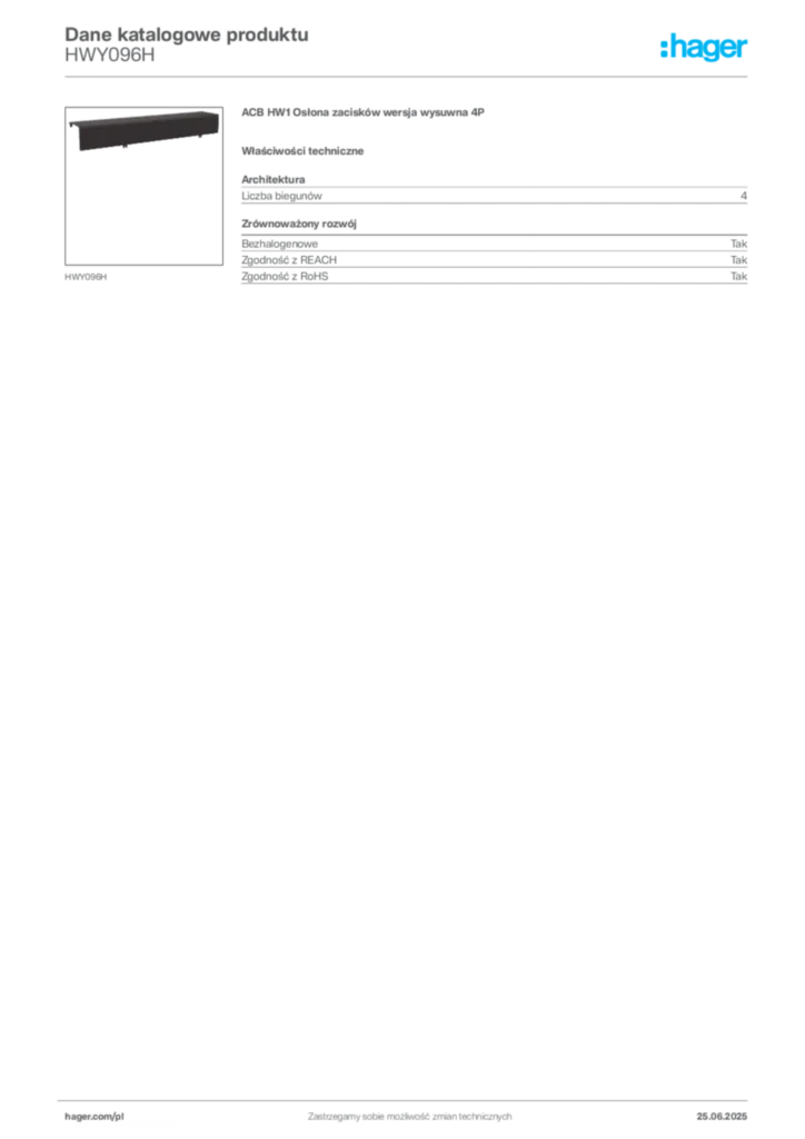 Zdjęcie Hager Dane katalogowe produktu HWY096H | Hager Polska