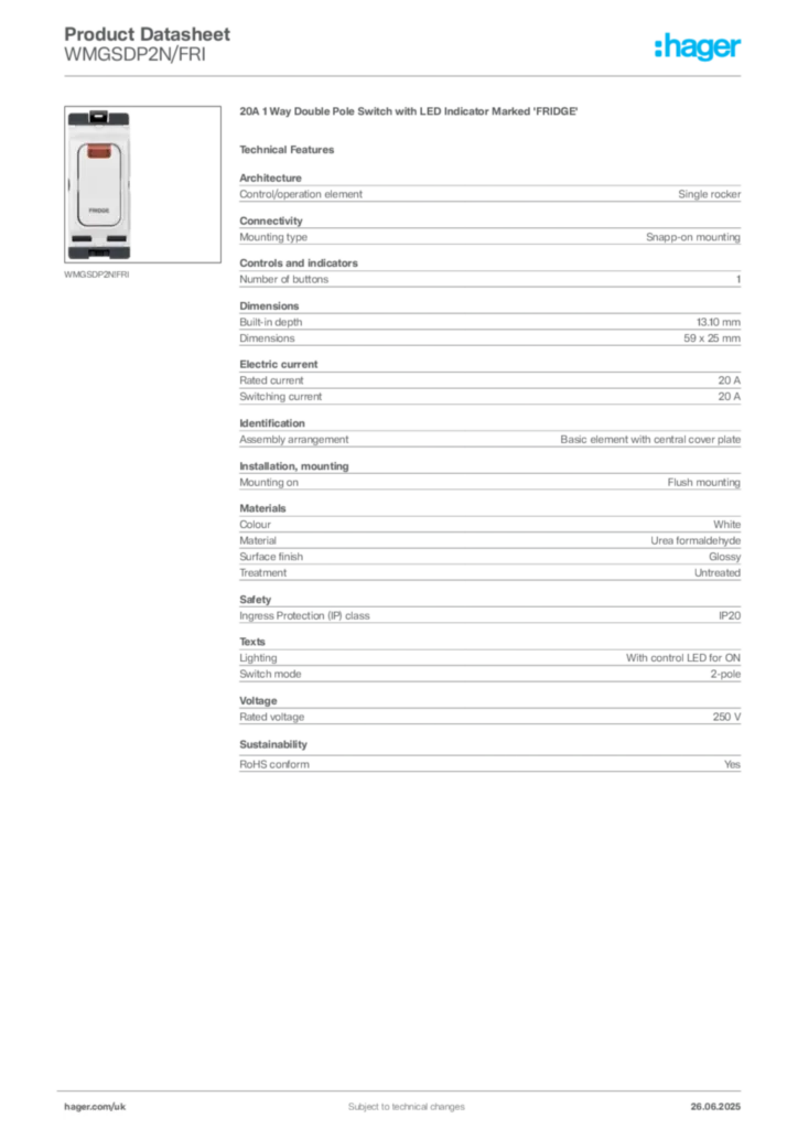Image Hager Product data sheet WMGSDP2N/FRI  | Hager