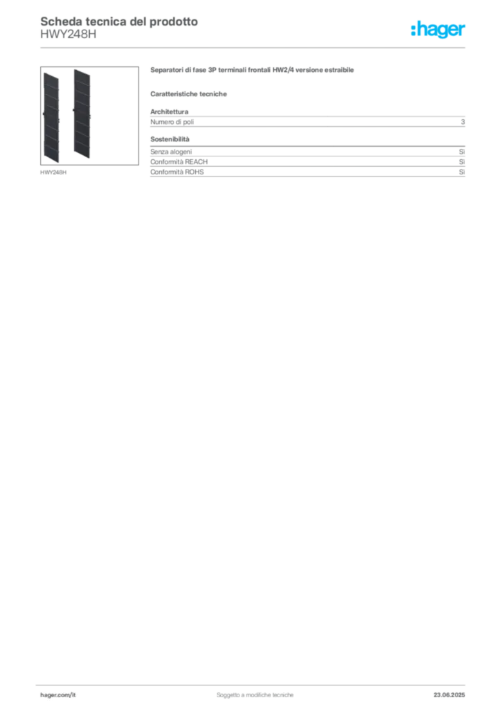 Immagine Hager Scheda tecnica del prodotto HWY248H | Hager Italia