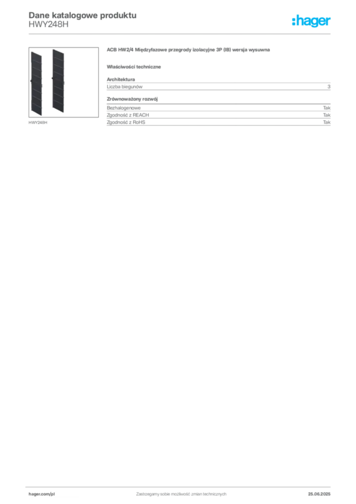 Zdjęcie Hager Dane katalogowe produktu HWY248H | Hager Polska