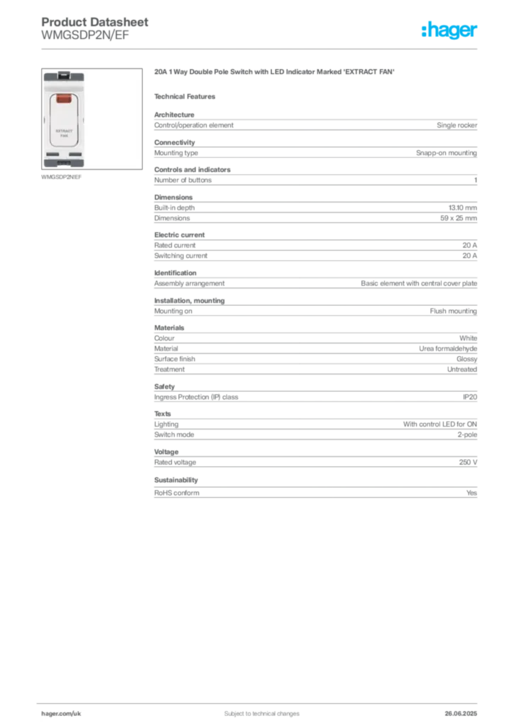 Image Hager Product data sheet WMGSDP2N/EF  | Hager