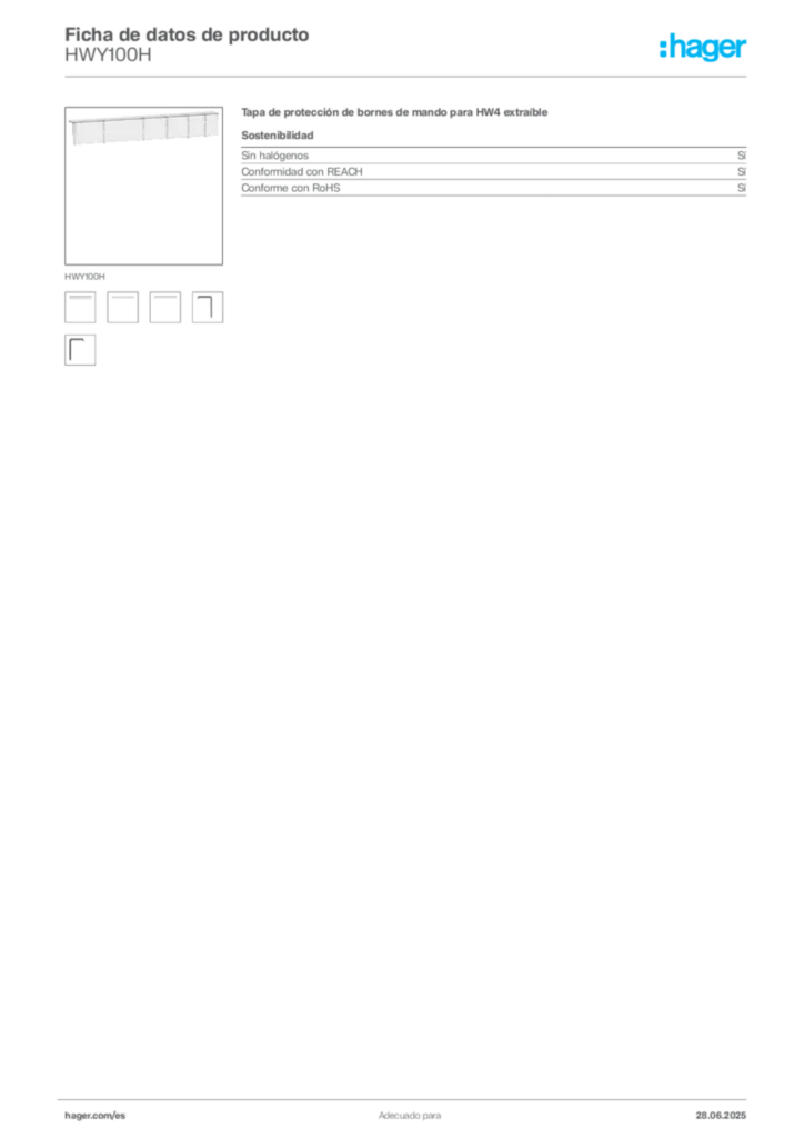 Imagen Hager Ficha de datos de producto HWY100H | Hager España