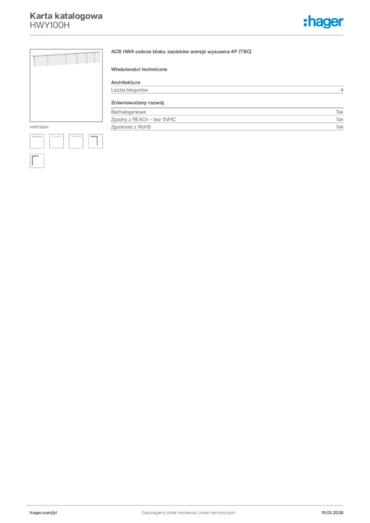 Zdjęcie Hager Karta katalogowa HWY100H | Hager Polska