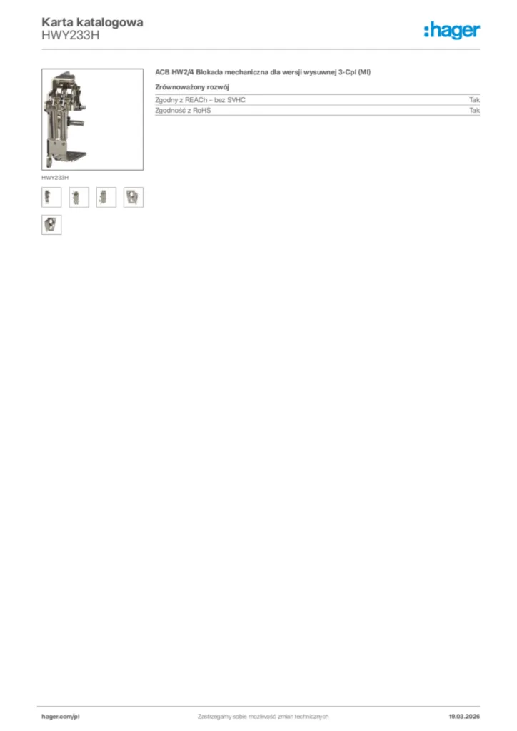 Zdjęcie Hager Karta katalogowa HWY233H | Hager Polska