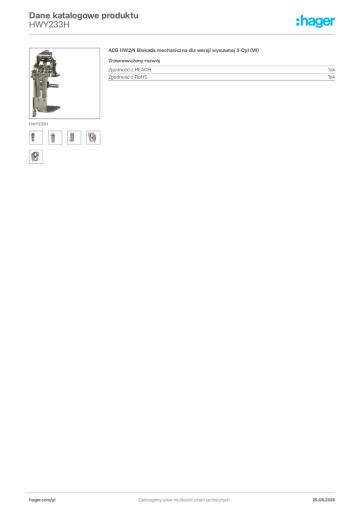 Zdjęcie Hager Dane katalogowe produktu HWY233H | Hager Polska