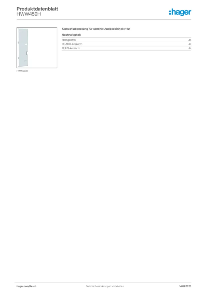 Bild Hager Produktdatenblatt HWW459H | Hager Schweiz