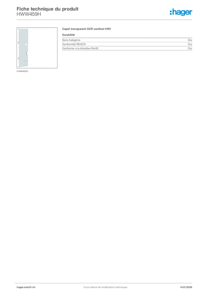 Image Hager Fiche technique du produit HWW459H | Hager Suisse