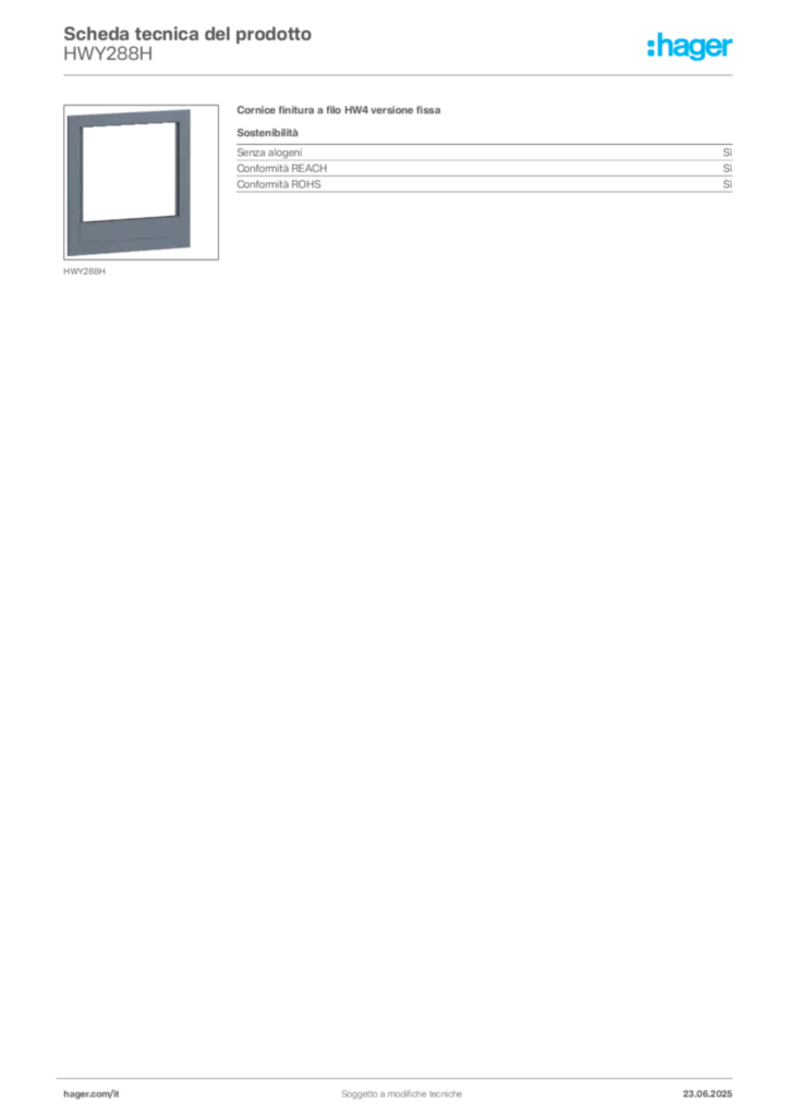 Immagine Hager Scheda tecnica del prodotto HWY288H | Hager Italia