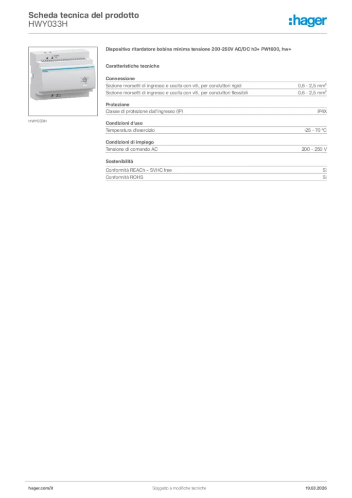 Immagine Hager Scheda tecnica del prodotto HWY033H | Hager Italia