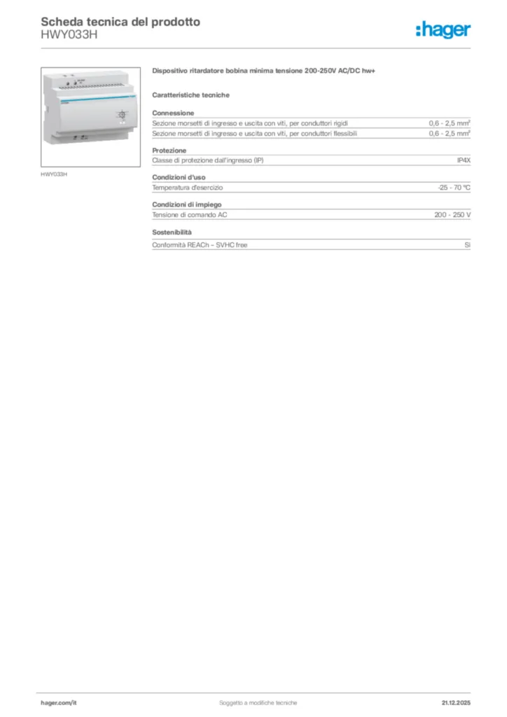 Immagine Hager Scheda tecnica del prodotto HWY033H | Hager Italia