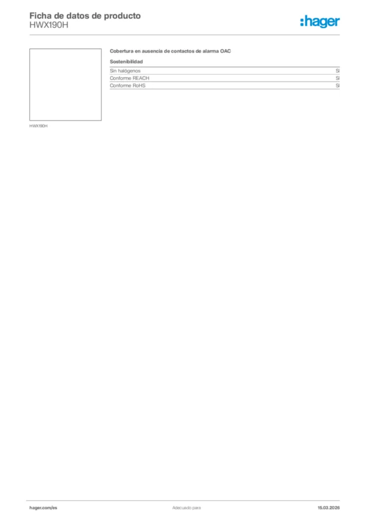 Imagen Hager Ficha de datos de producto HWX190H | Hager España
