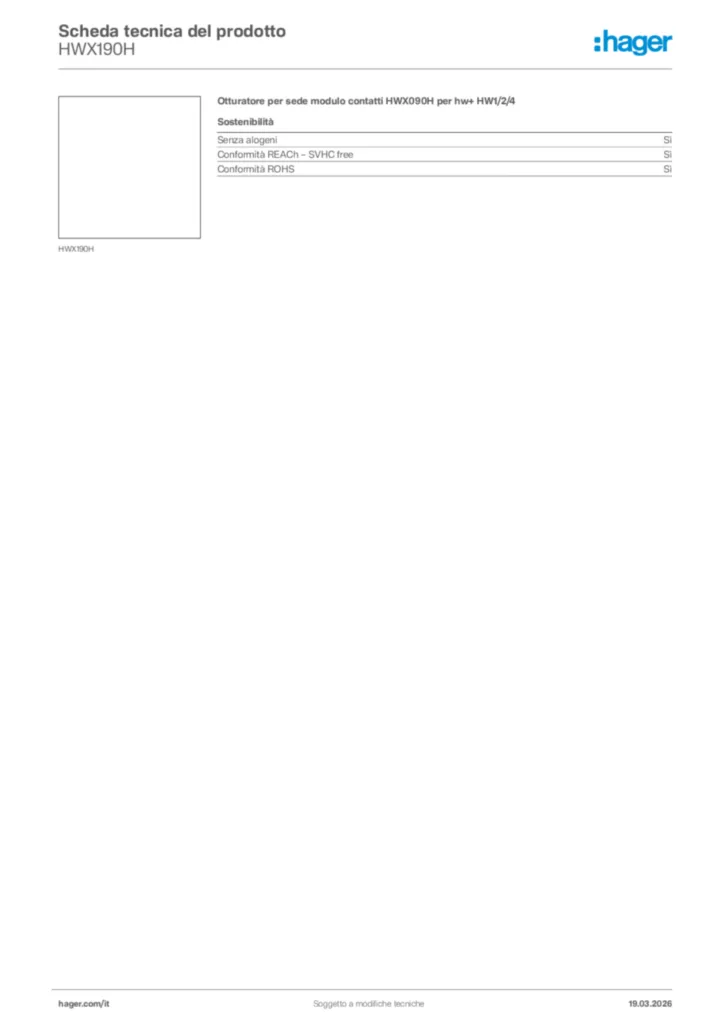 Immagine Hager Scheda tecnica del prodotto HWX190H | Hager Italia