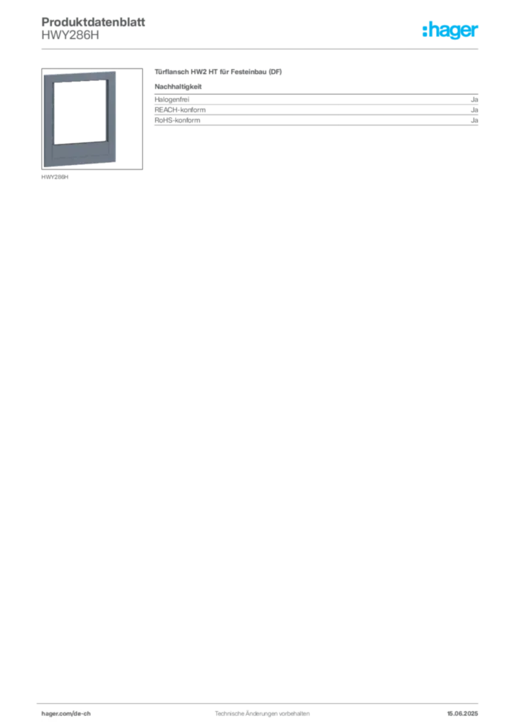 Bild Hager Produktdatenblatt HWY286H | Hager Schweiz