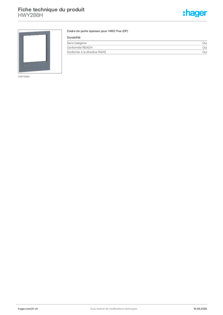 Image Hager Fiche technique du produit HWY286H | Hager Suisse