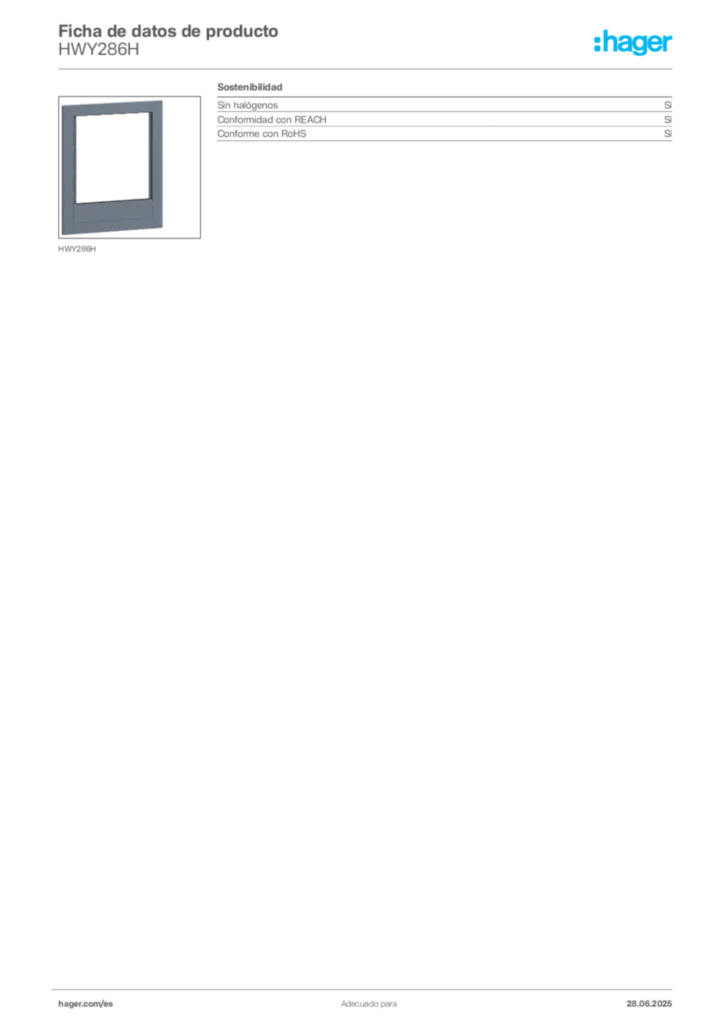 Imagen Hager Ficha de datos de producto HWY286H | Hager España