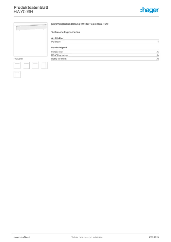 Bild Hager Produktdatenblatt HWY099H | Hager Schweiz