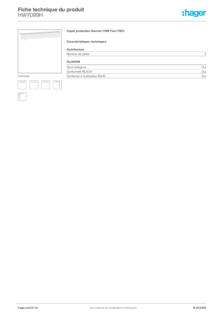 Image Hager Fiche technique du produit HWY099H | Hager Suisse