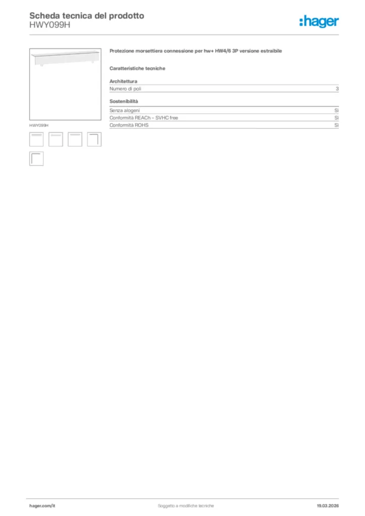 Immagine Hager Scheda tecnica del prodotto HWY099H | Hager Italia