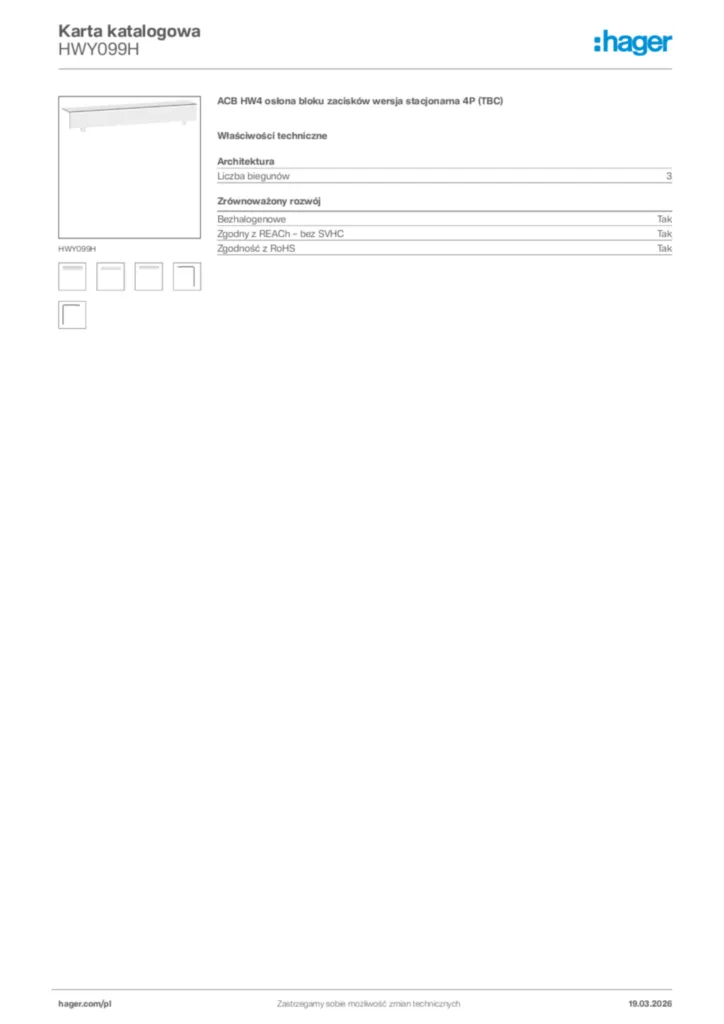 Zdjęcie Hager Karta katalogowa HWY099H | Hager Polska
