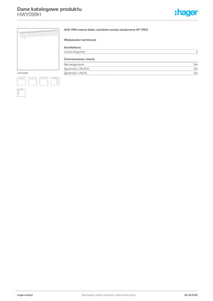 Zdjęcie Hager Dane katalogowe produktu HWY099H | Hager Polska