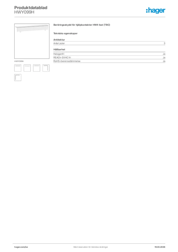 Bild Hager Produktdatablad HWY099H | Hager Sverige