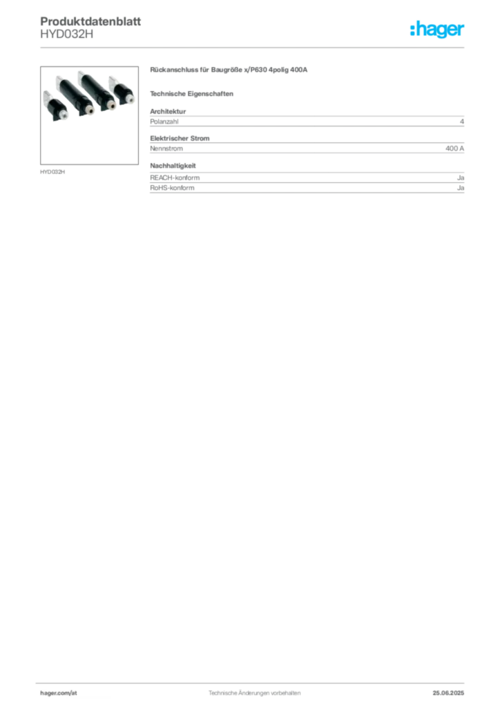 Bild Hager Produktdatenblatt HYD032H | Hager Deutschland