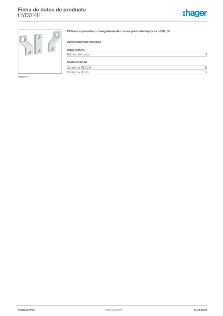Imagen Hager Ficha de datos de producto HYD014H | Hager España