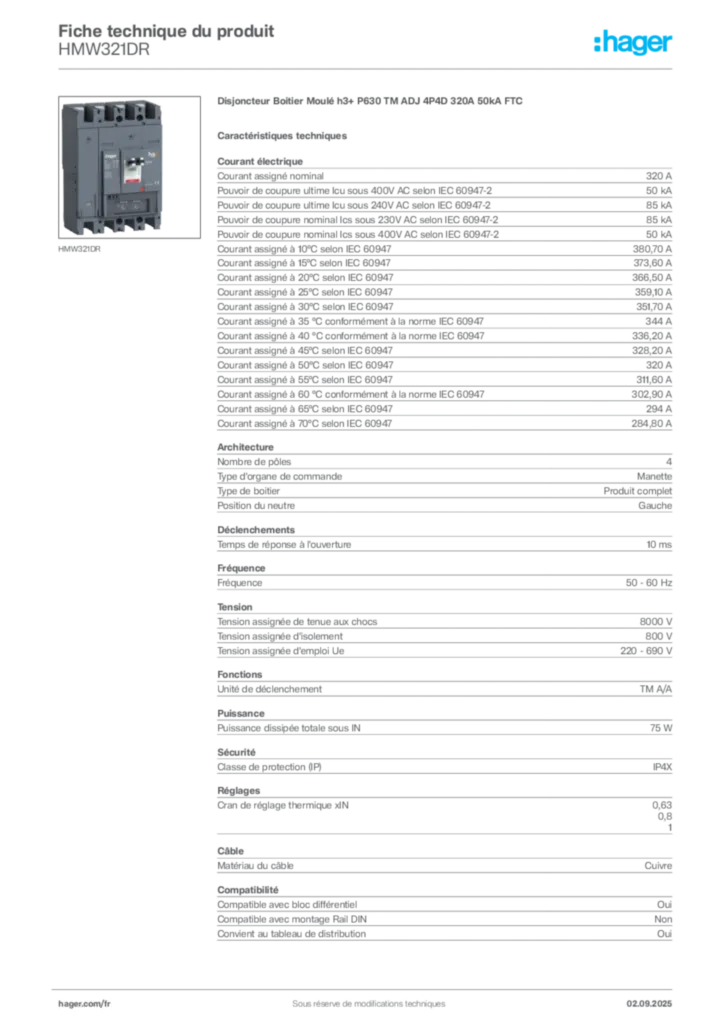 Image Hager Fiche technique du produit HMW321DR | Hager France