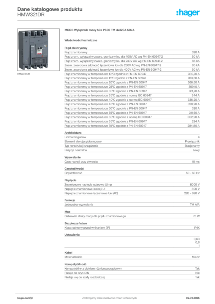 Zdjęcie Hager Dane katalogowe produktu HMW321DR | Hager Polska