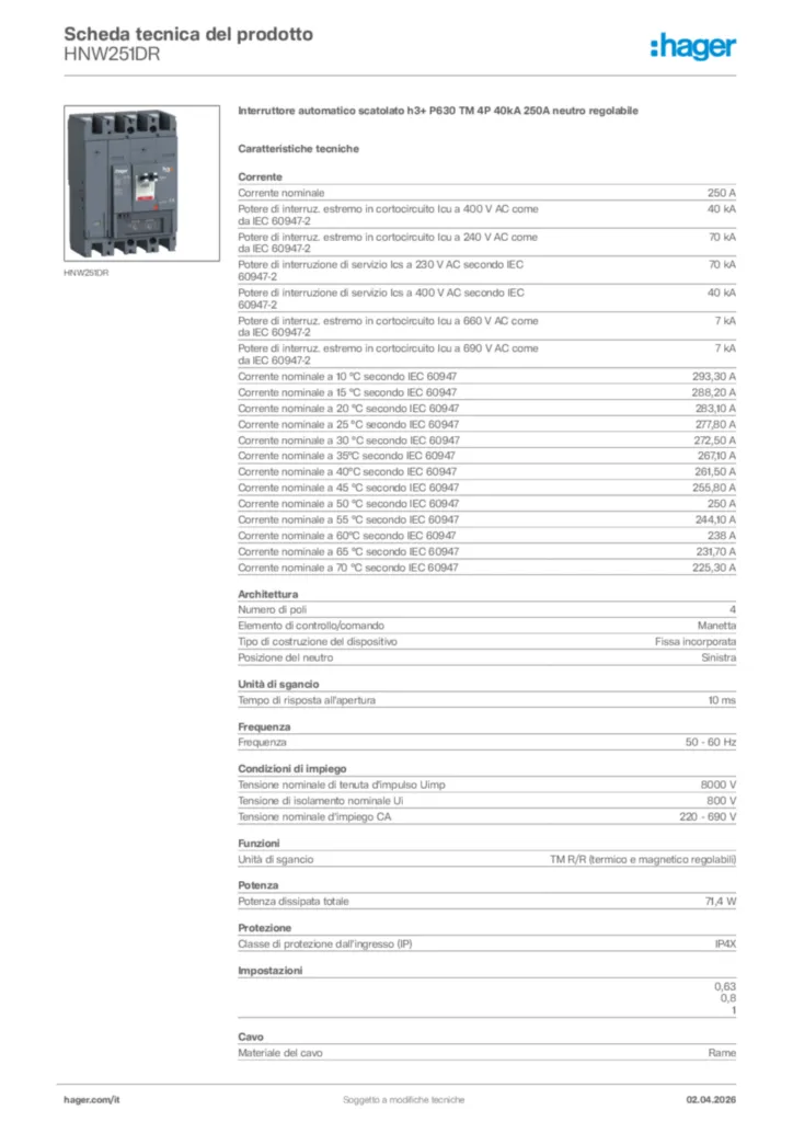 Immagine Hager Scheda tecnica del prodotto HNW251DR | Hager Italia