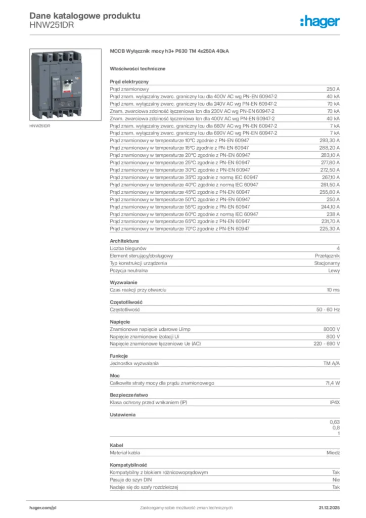 Zdjęcie Hager Dane katalogowe produktu HNW251DR | Hager Polska