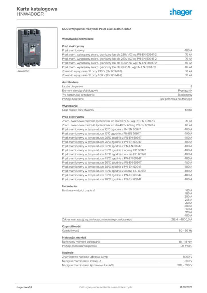Zdjęcie Hager Karta katalogowa HNW400GR | Hager Polska