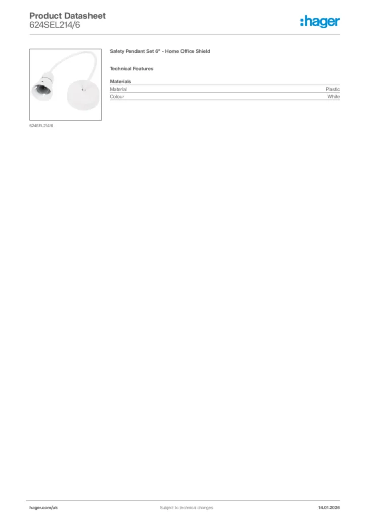 Image Hager Product data sheet 624SEL214/6  | Hager