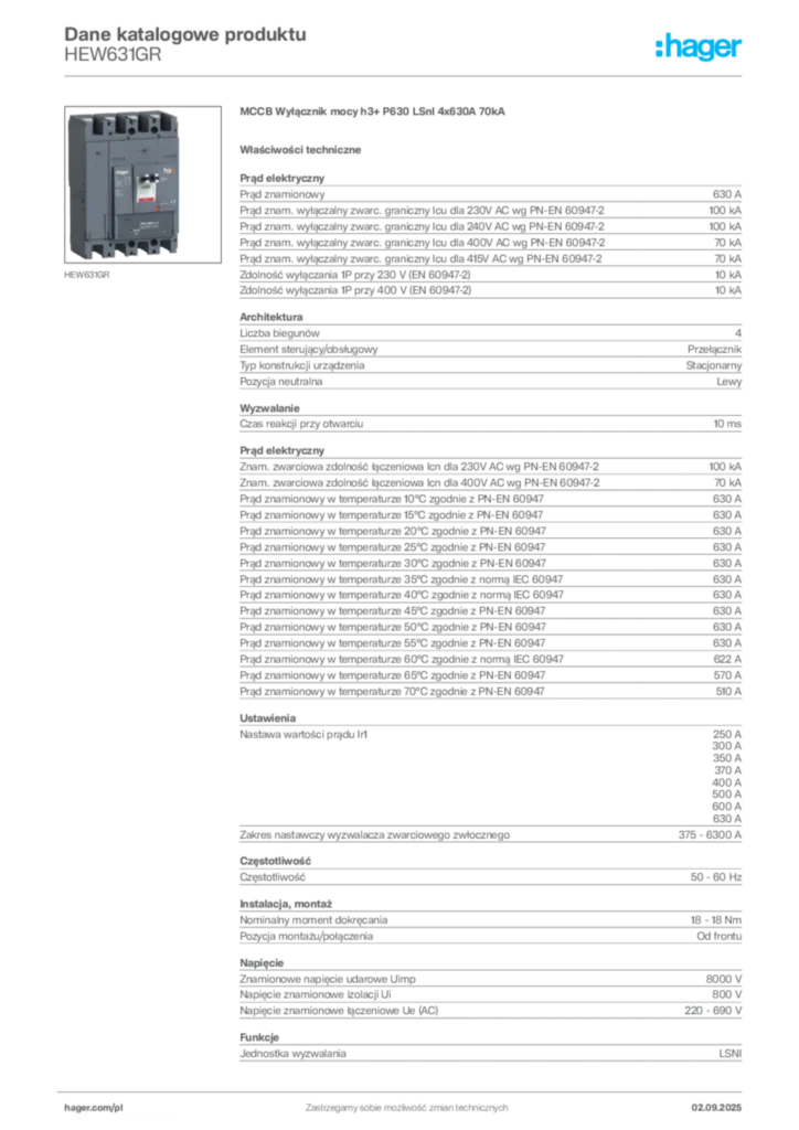 Zdjęcie Hager Dane katalogowe produktu HEW631GR | Hager Polska
