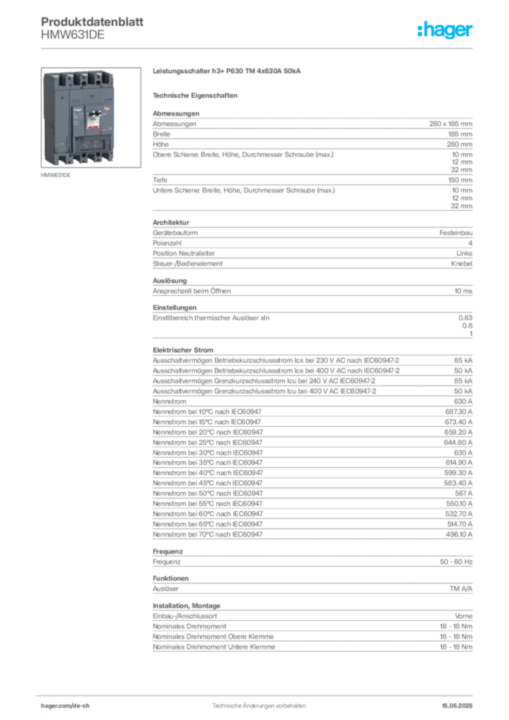 Bild Hager Produktdatenblatt HMW631DE | Hager Schweiz