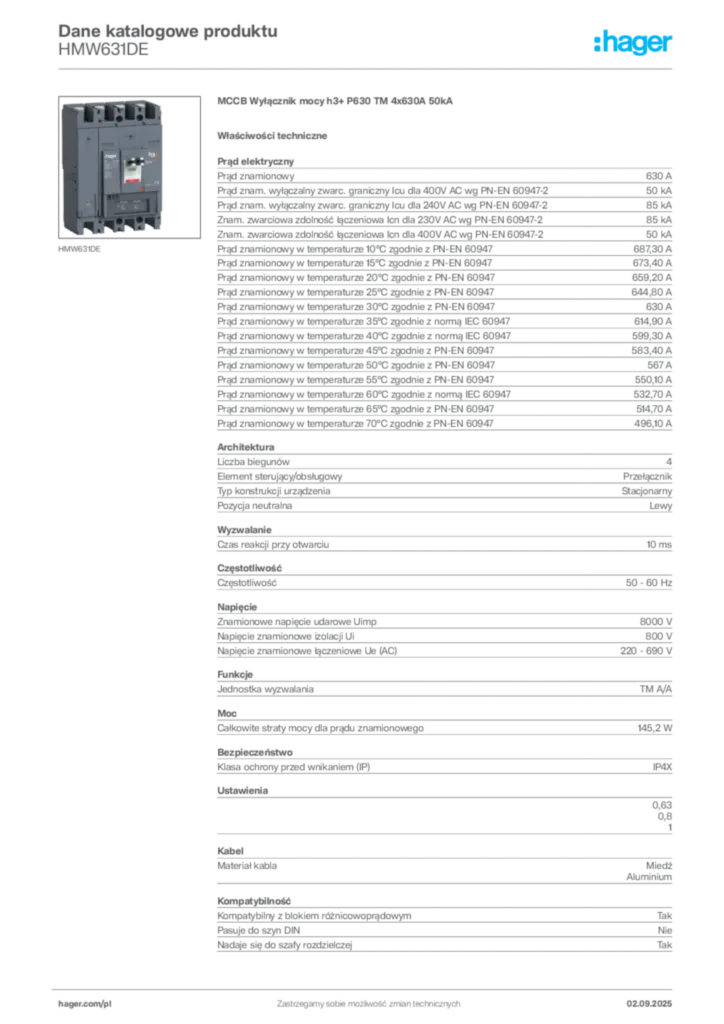 Zdjęcie Hager Dane katalogowe produktu HMW631DE | Hager Polska