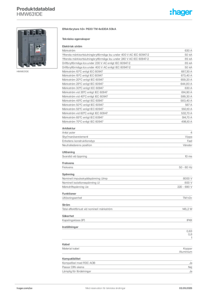 Bild Hager Produktdatablad HMW631DE | Hager Sverige