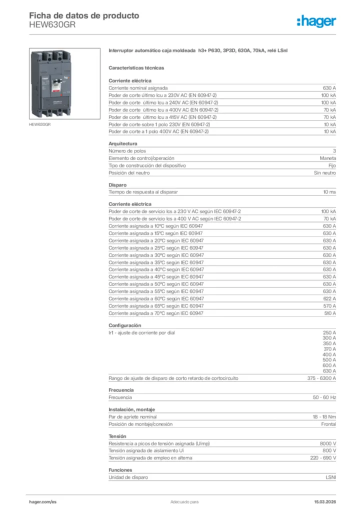 Imagen Hager Ficha de datos de producto HEW630GR | Hager España