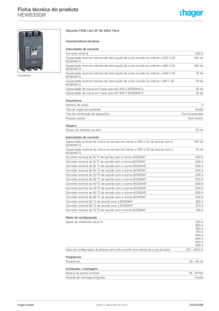 Imagem Hager Ficha técnica do produto HEW630GR | Hager Portugal