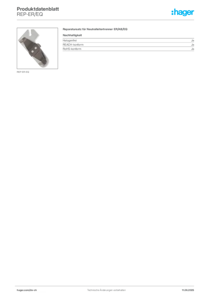 Bild Hager Produktdatenblatt REP-ER/EQ | Hager Schweiz