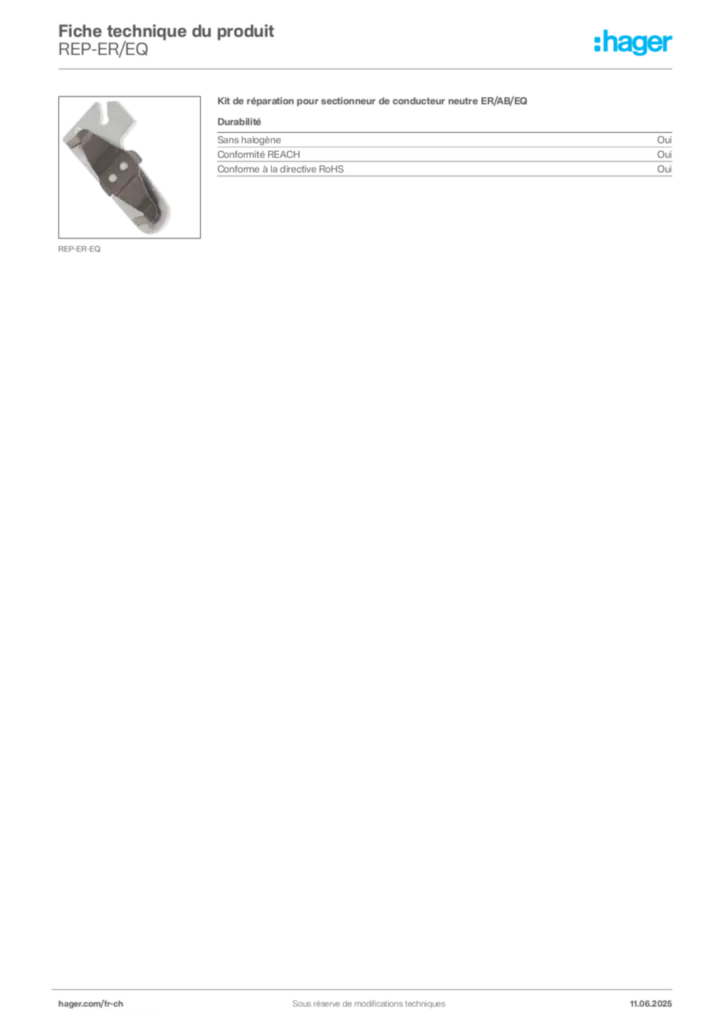 Image Hager Fiche technique du produit REP-ER/EQ | Hager Suisse