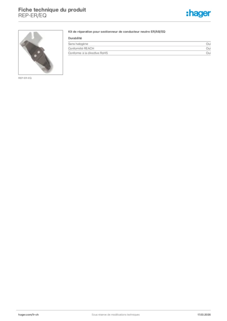 Image Hager Fiche technique du produit REP-ER/EQ | Hager Suisse
