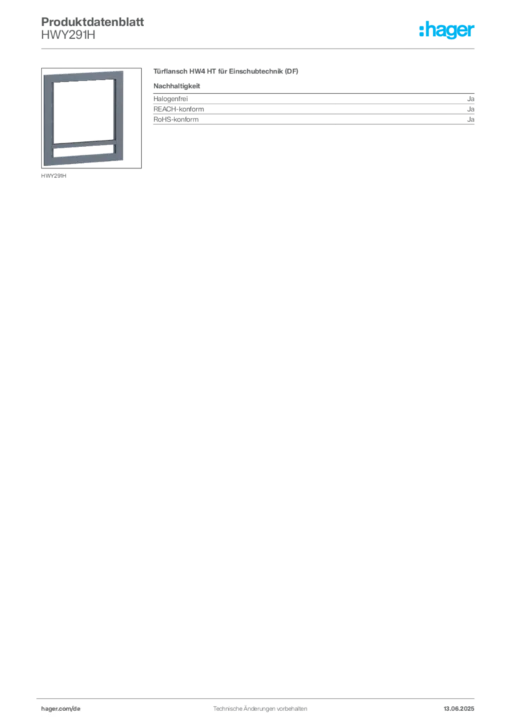 Bild Hager Produktdatenblatt HWY291H | Hager Deutschland