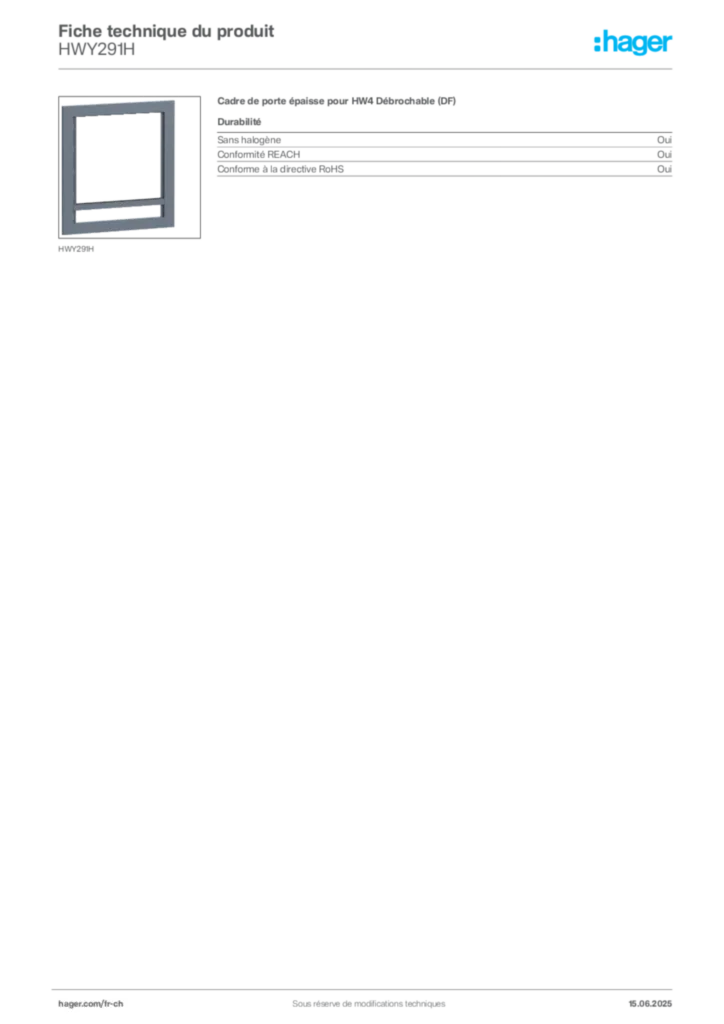 Image Hager Fiche technique du produit HWY291H | Hager Suisse