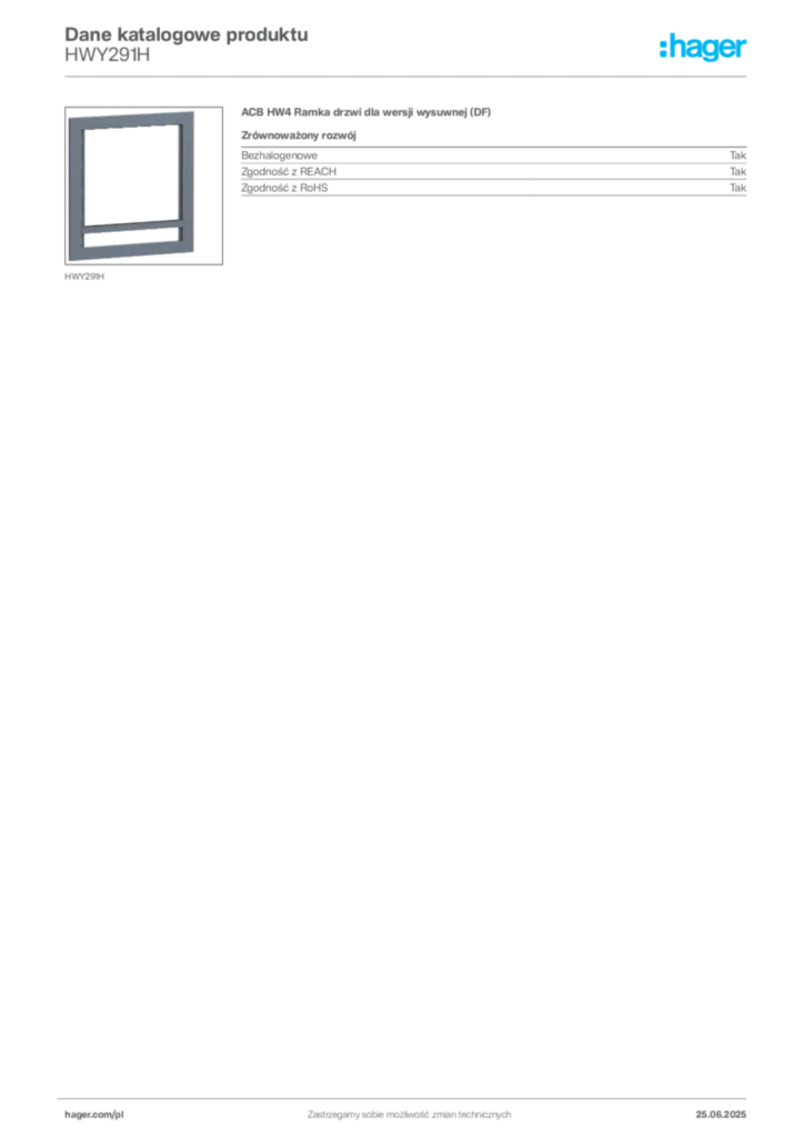 Zdjęcie Hager Dane katalogowe produktu HWY291H | Hager Polska