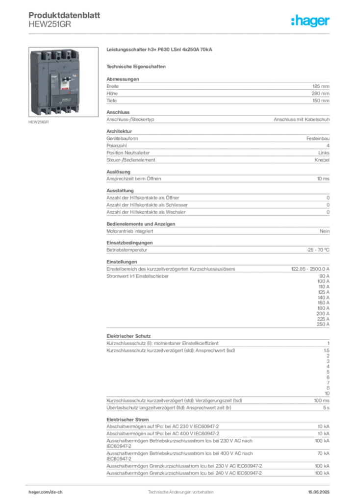 Bild Hager Produktdatenblatt HEW251GR | Hager Schweiz