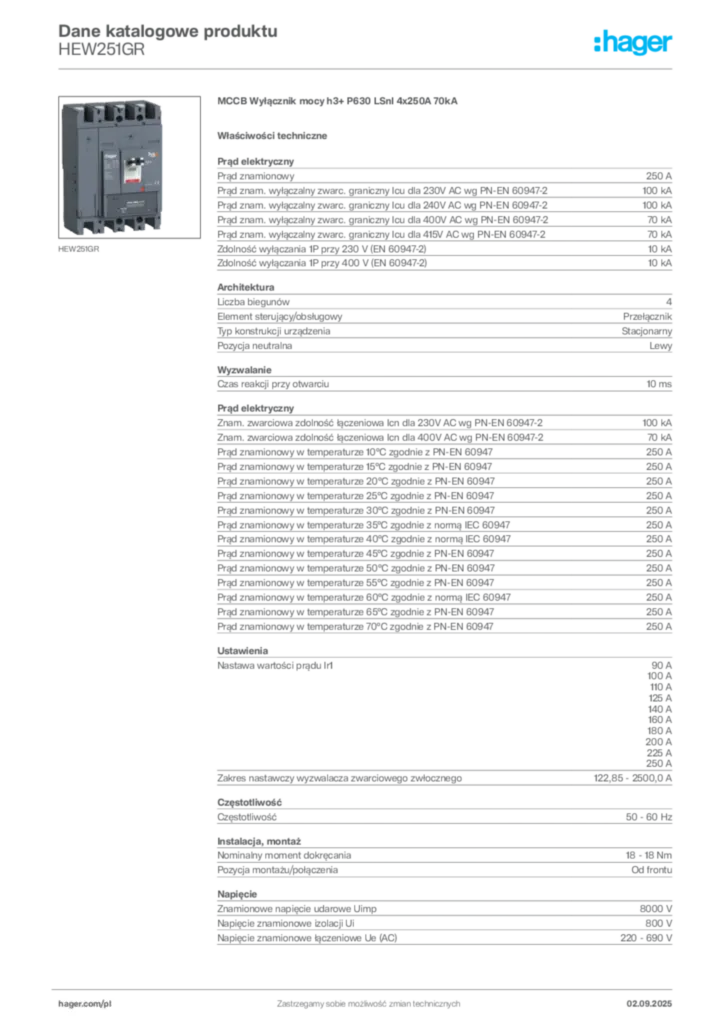 Zdjęcie Hager Dane katalogowe produktu HEW251GR | Hager Polska