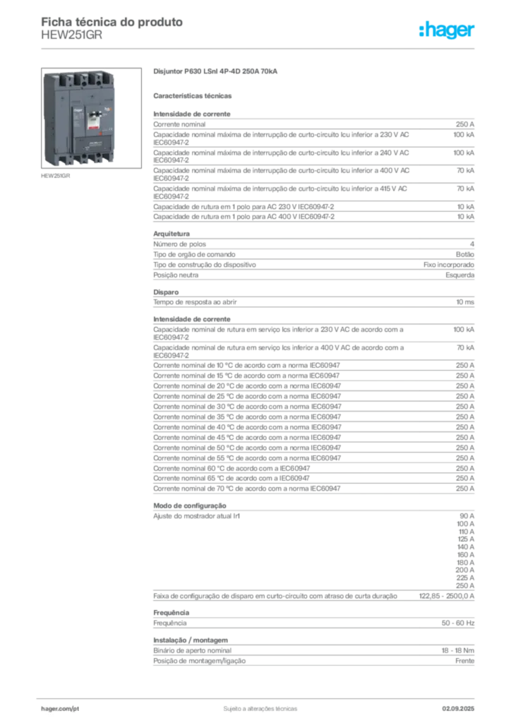 Imagem Hager Ficha técnica do produto HEW251GR | Hager Portugal